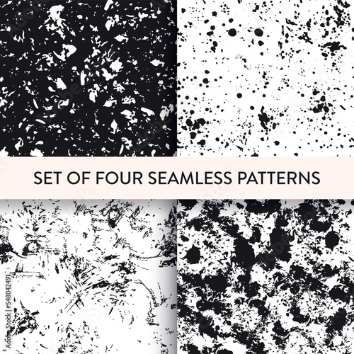 Black and white rough seamless pattern set. Vector illustration. 