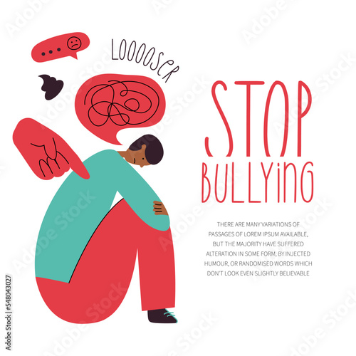 Vector illustration STOP cyberbullying, network abuse, internet problem and discrimination.