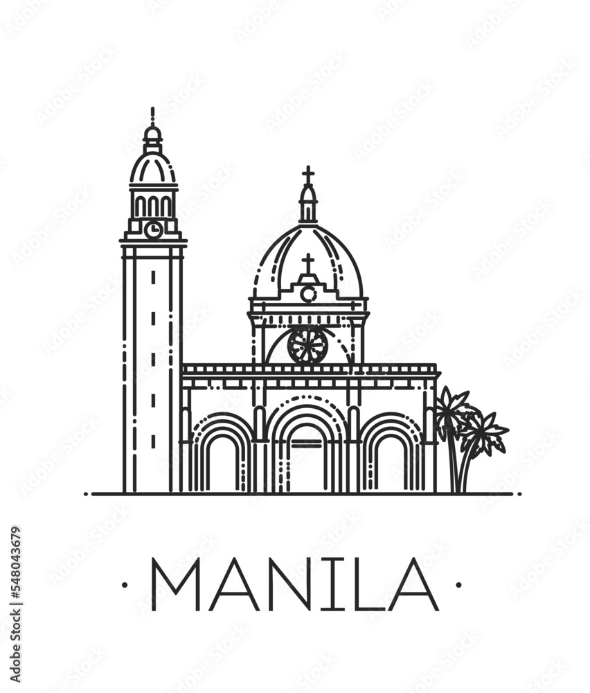 Manila Cathedral. Philipines landmark. asean symbol - vector illustration