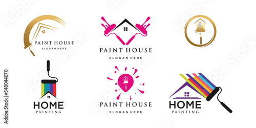  Set Painting logo design renovation icon, painting home services icon,full color and unique Premium Vector