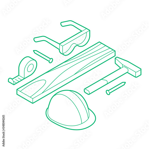 Isometric Woodworking Concept Illustration
