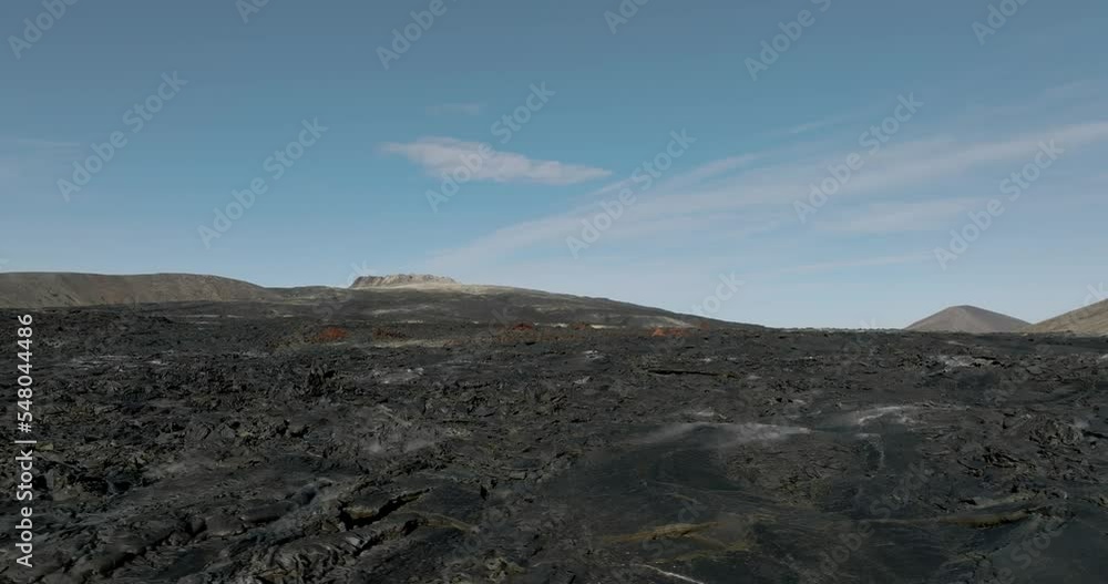 aerial view over lava with smoke of Fagradalsfjall volcano aerial view over lava with smoke of Fagradalsfjall volcano