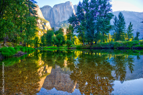 Reflection in Merced River, Yosemite National Park, California, USA photo