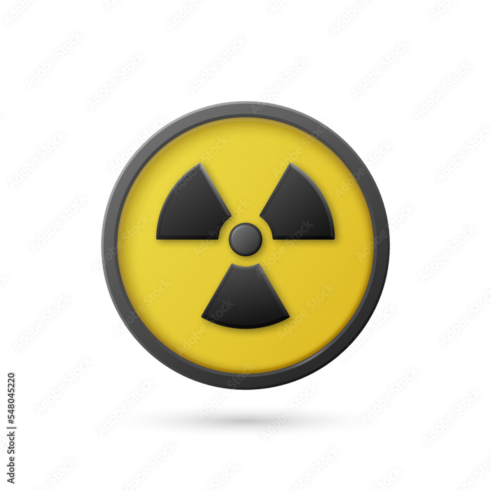 Vector Yellow Warning, Danger Radiation Sign, Button Badge Icon Isolated. Nuclear Power Station, Radioactive Warning Symbol. Circle, Round Dangerous Sign. Design Template. Front View Vector Yellow Warning, Danger Radiation Sign, Button Badge Icon Isolated. Nuclear Power Station, Radioactive Warning Symbol. Circle, Round Dangerous Sign. Design Template. Front View