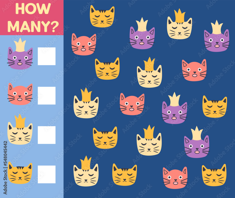 How many Cat, game for children. printable worksheet How many Cat, game for children. printable worksheet