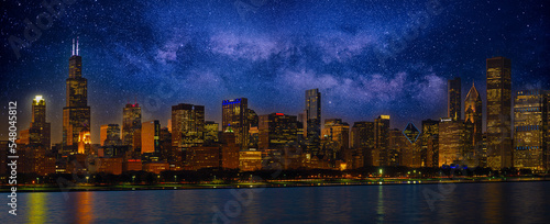 Chicago Lakefront Skyline Milkway Composite