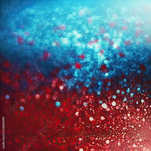 Abstract glitter background with blur and bokeh effect. Blue and red wallpaper.