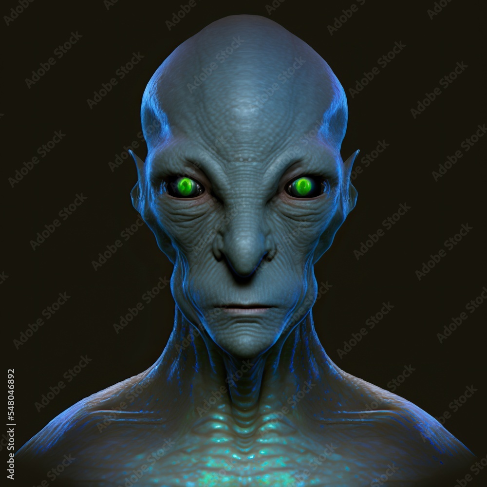 Green blue alien sea creature beast. 3d character portrait design. Isolated on black. Green blue alien sea creature beast. 3d character portrait design. Isolated on black.