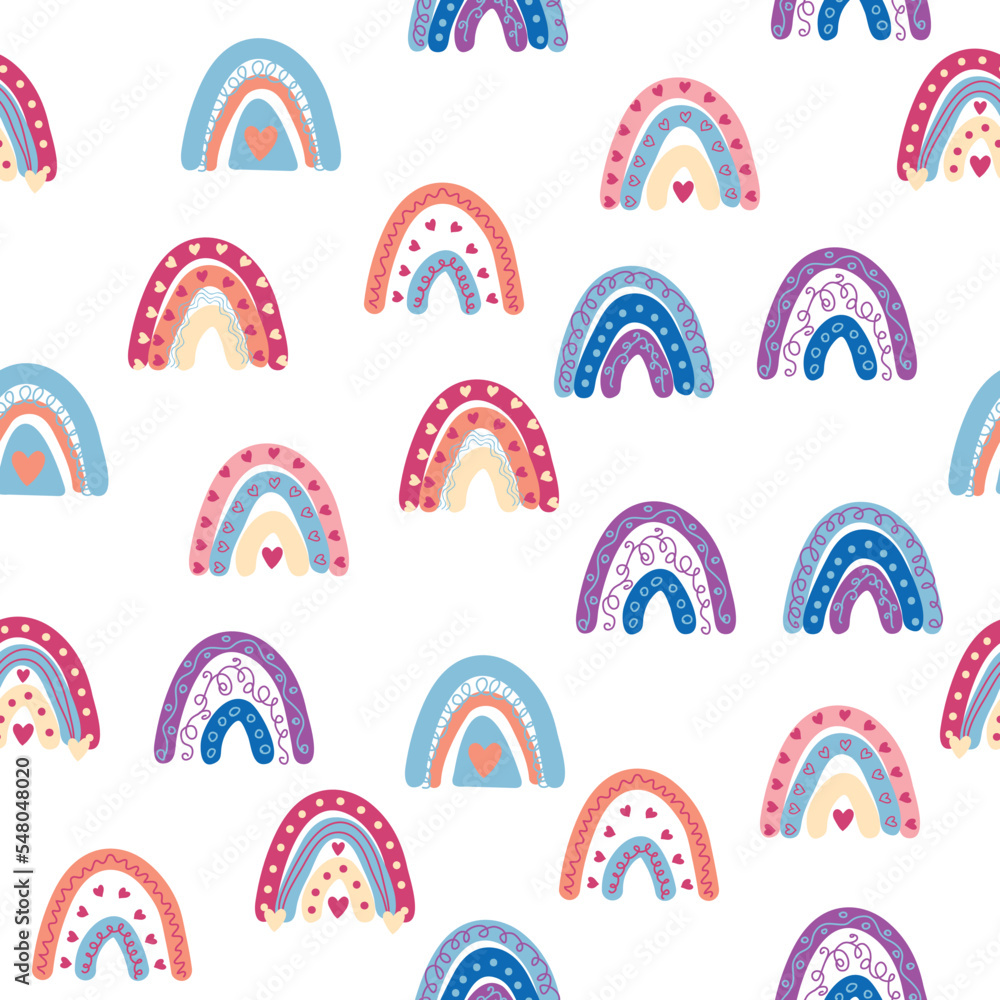 Rainbow seamless pattern in pastel colors. Scandinavian baby hand drawn illustration for textiles and newborn clothes. Rainbow seamless pattern in pastel colors. Scandinavian baby hand drawn illustration for textiles and newborn clothes.
