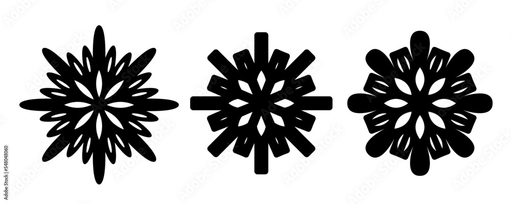 Set of snowflakes. Black flat icons isolated on white background. Set of snowflakes. Black flat icons isolated on white background.