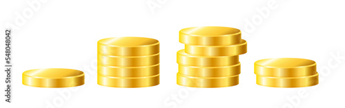 Stack of gold coins. Set of 3d gold coins. Vector clipart isolated on white background.