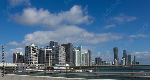 Downtown Miami cityscape view with condos and office buildings.