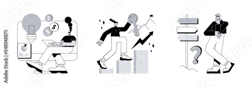 Business opportunity abstract concept vector illustration set. Online business, key to success, decision making, problem solving, leadership, startup teamwork, collaboration abstract metaphor.