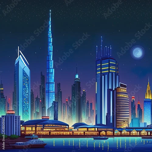 Dubai skyline in the night time  united arab emirates