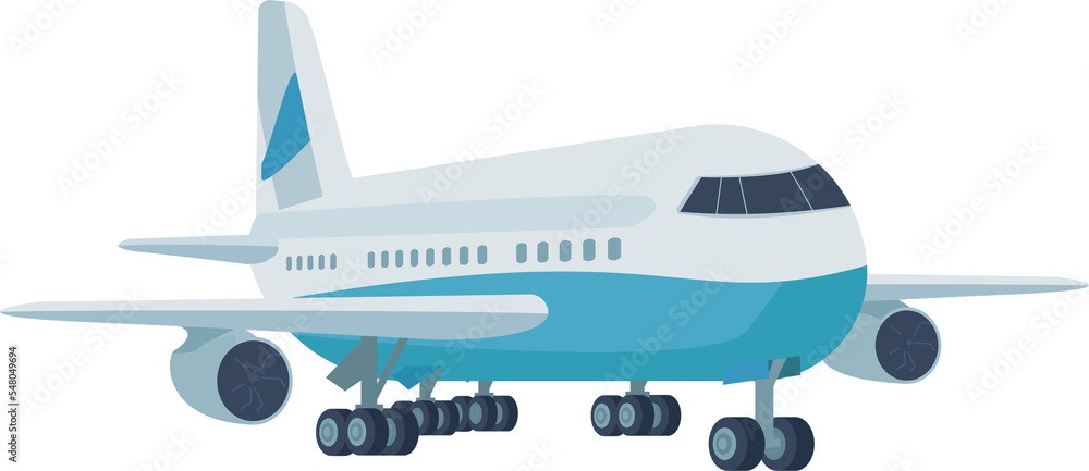 Aircraft semi flat color raster object. International flight. Air travel. Full sized item on white. Domestic airline. Aeronautics simple cartoon style illustration for web graphic design and animation
