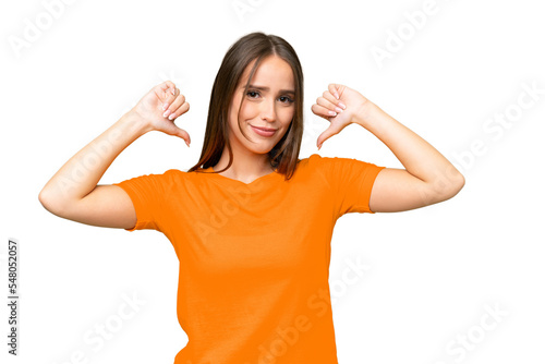 Young pretty caucasian woman over isolated background proud and self-satisfied