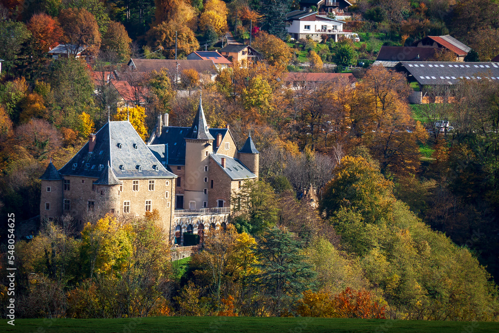Uriage les Bains, Isère, Rhône-Alpes, France, 20 11 2022 magnificent castle hidden in the forest Uriage les Bains, Isère, Rhône-Alpes, France, 20 11 2022 magnificent castle hidden in the forest
