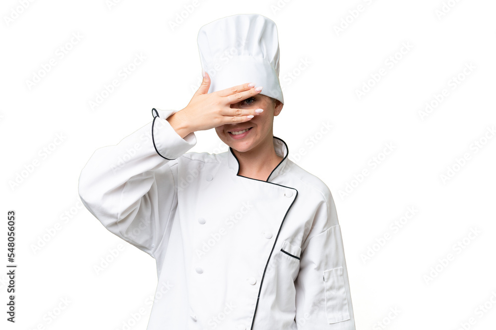 Chef woman over isolated background Chef woman over isolated background