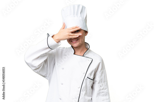 Chef woman over isolated background