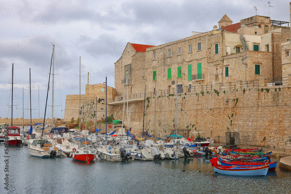 Boats in the Port of Giovinazzo, a picturesque town in Apulia region, southeastern Italy, Europe