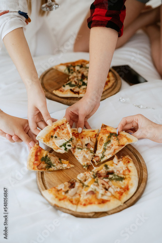 pizza on a wooden board lies