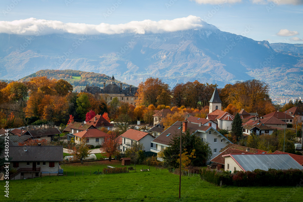 
Uriage les Bains, Isère, Rhône-Alpes, France, 20 11 2022 autumn landscape from the crests of Uriage, rural landscape, countryside landscape