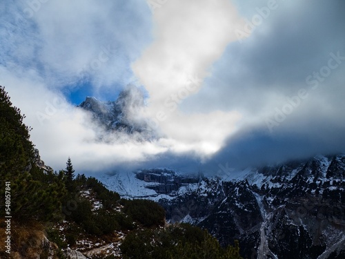 hiking in dolomiti di brenta in the beginning of winter photo