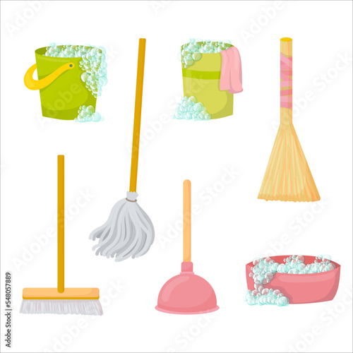 Cleaning. Detergents and cleaning products for house cleaning. Household. Vector illustration isolated on white background
