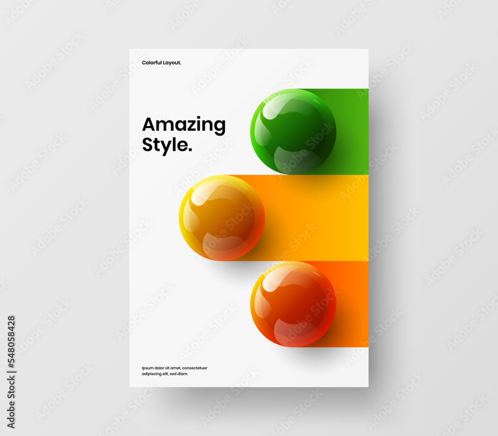 Modern company brochure vector design template. Trendy 3D spheres placard illustration. Modern company brochure vector design template. Trendy 3D spheres placard illustration.