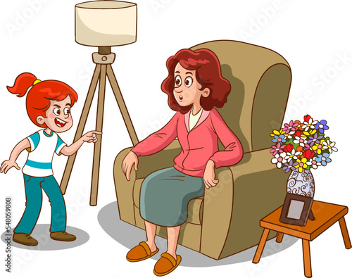 mother and kids to talk cartoon vector