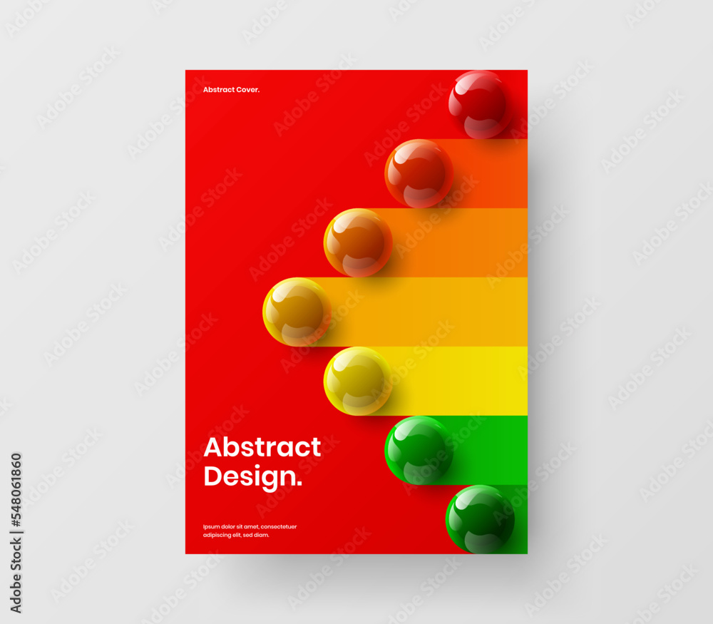 Original presentation design vector illustration. Vivid 3D balls magazine cover template. Original presentation design vector illustration. Vivid 3D balls magazine cover template.