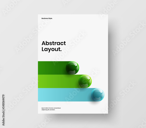 Multicolored front page vector design layout. Amazing realistic spheres postcard template.