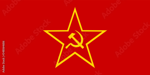 Flag of Soviet Union army vector illustration isolated. Red Army flag. Proud military symbol of Russia. Red star with hammer and sickle coat of arms. USSR war legacy ribbon. Heir of Russian federation photo