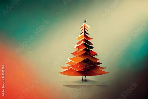 minimalistic modern and abstracct illustration of a christmas tree for a background of a christmas greetings card photo