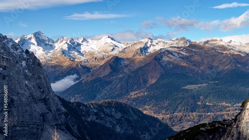 hiking in dolomiti di brenta in the beginning of winter © luciezr