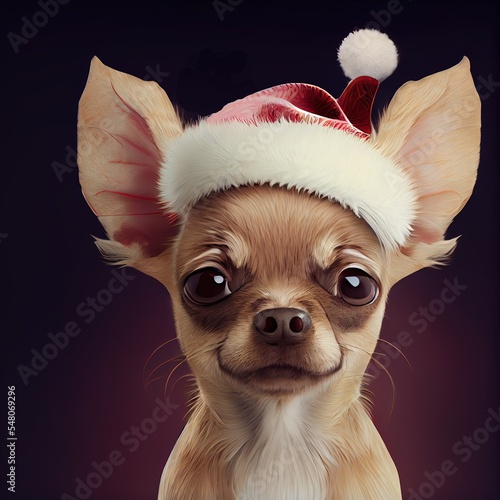 Christmas Chihuahua in red Christmas hat on isolated background