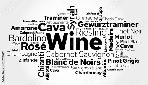 WINE VARIETALS Types word cloud collage, art concept background