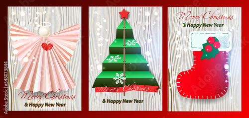 Wallpaper Mural Set of greeting cards with Christmas decorations and tinsel  Torontodigital.ca