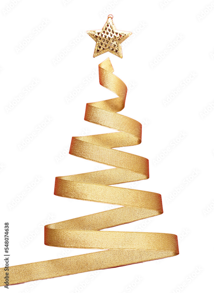 Photo & Art Print Christmas tree shape gold ribbon isolated transparent ...