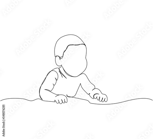 Small child one line art. Continuous line drawing of child, childhood, newborn, new life, son, daughter, silhouette, motherhood.