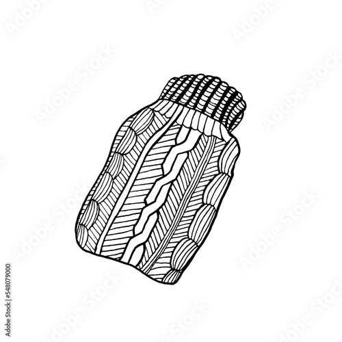 Warming knitted heating pad, hand-drawn in the style of doodles. Vector EPS10.