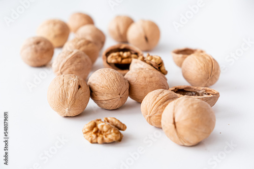 organic walnuts on the white background
