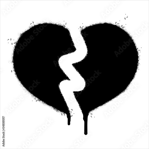 Spray Painted Graffiti Broken heart icon Word Sprayed isolated with a white background. graffiti love break icon with over spray in black over white. Vector illustration.