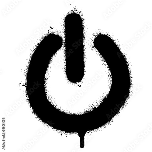 Spray Painted Graffiti shut down icon Sprayed isolated with a white background. graffiti Icon button on-off with over spray in black over white. Vector illustration.