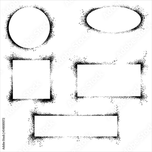 set of Grunge stencil frames. Spray painted frame, ink splatter texture and stencils border with over spray in black over white. vector illustration.