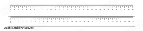30 centimetres scale and ruler template. Math or geometric tool for distance, height or length measurement with markup and numbers isolated on white background. Vector outline illustration