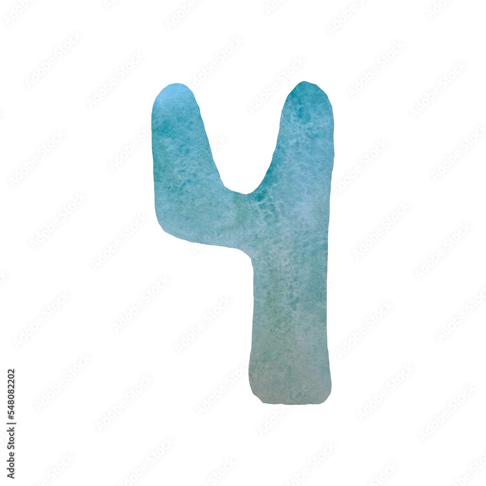 Number four figure blue a watercolor illustration Number four figure blue a watercolor illustration