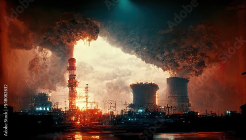 futusitic dystopian apocalyptic nuclear power station as panorama header background
