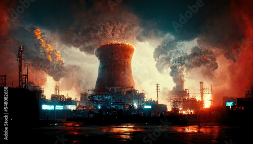 futusitic dystopian apocalyptic nuclear power station as panorama header background