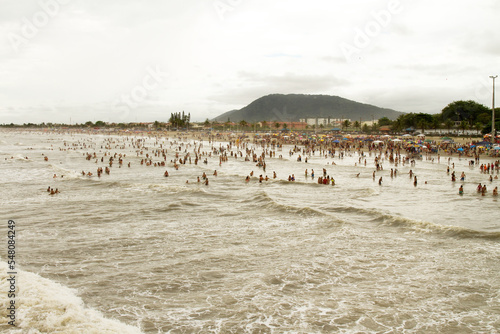 Panoramic view of Itanhaem beach in summer, Sao Paulo. photo